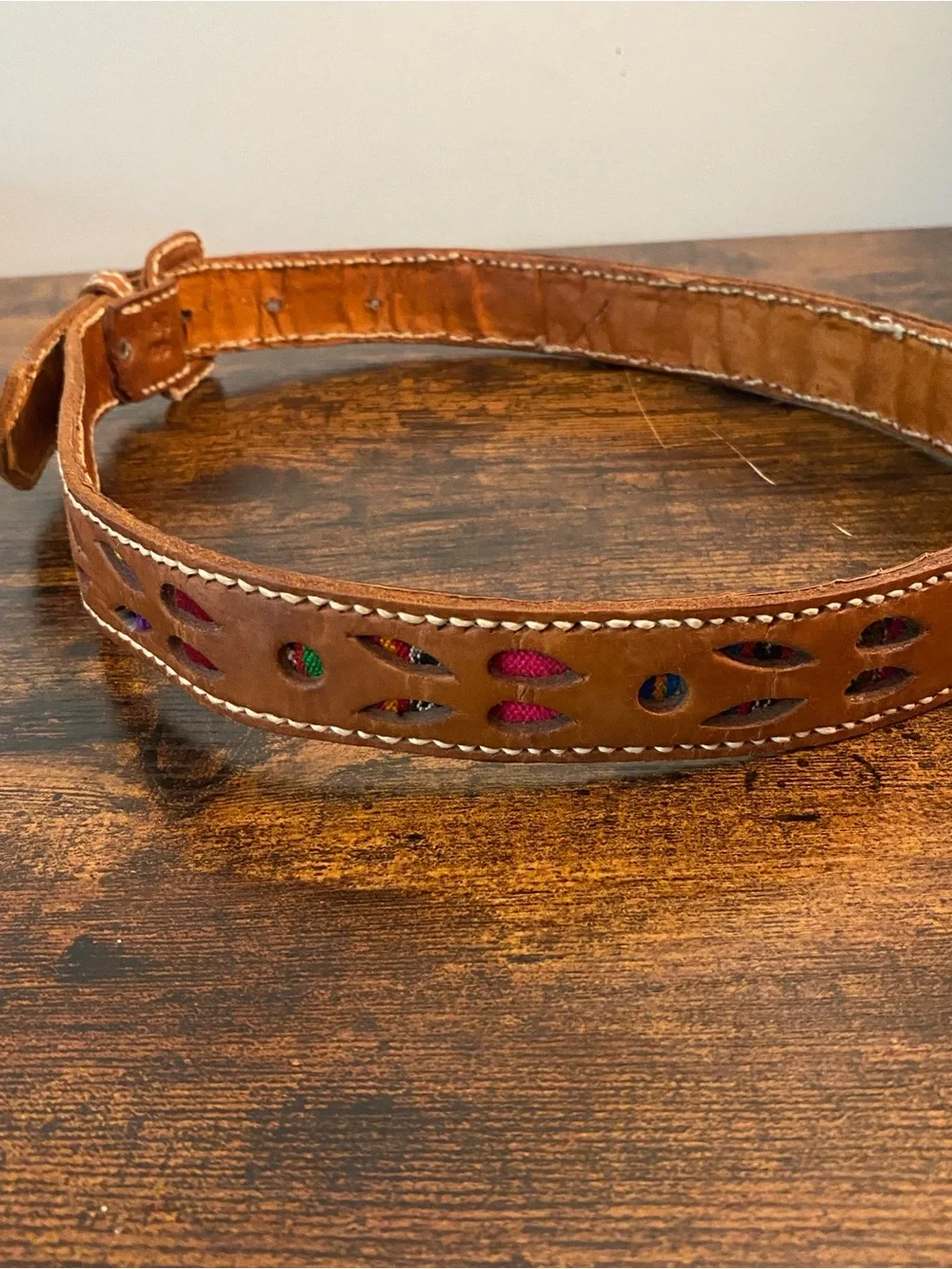 Guatemala Made Men's Brown Leather Belt with Contrast Stitching and Colors